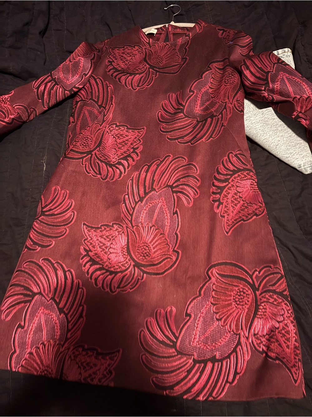 Stella McCartney Burgundy Red Floral Jacquard Long Sleeve Dress